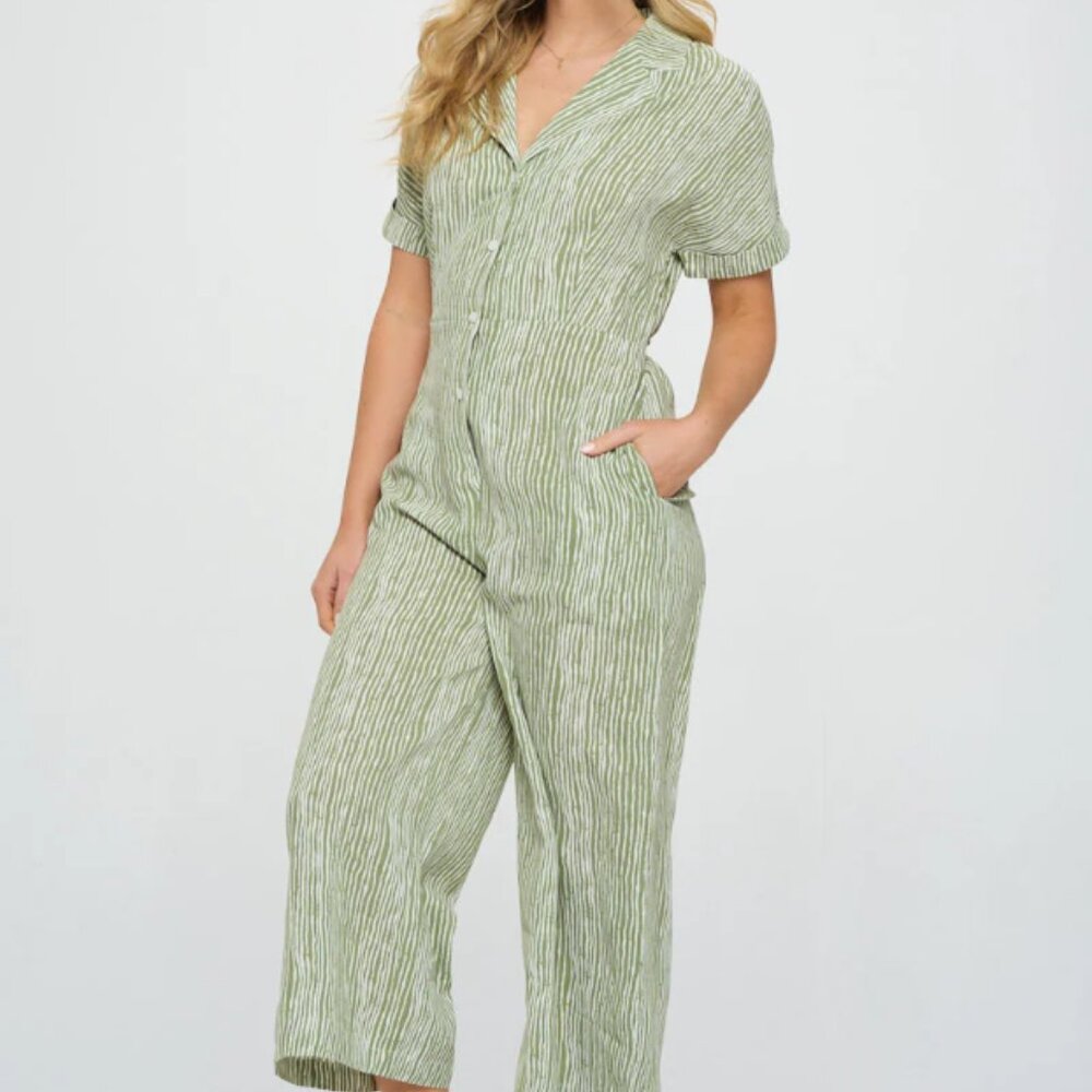Parallel Lines Wide Leg Short Sleeve Jumpsuit